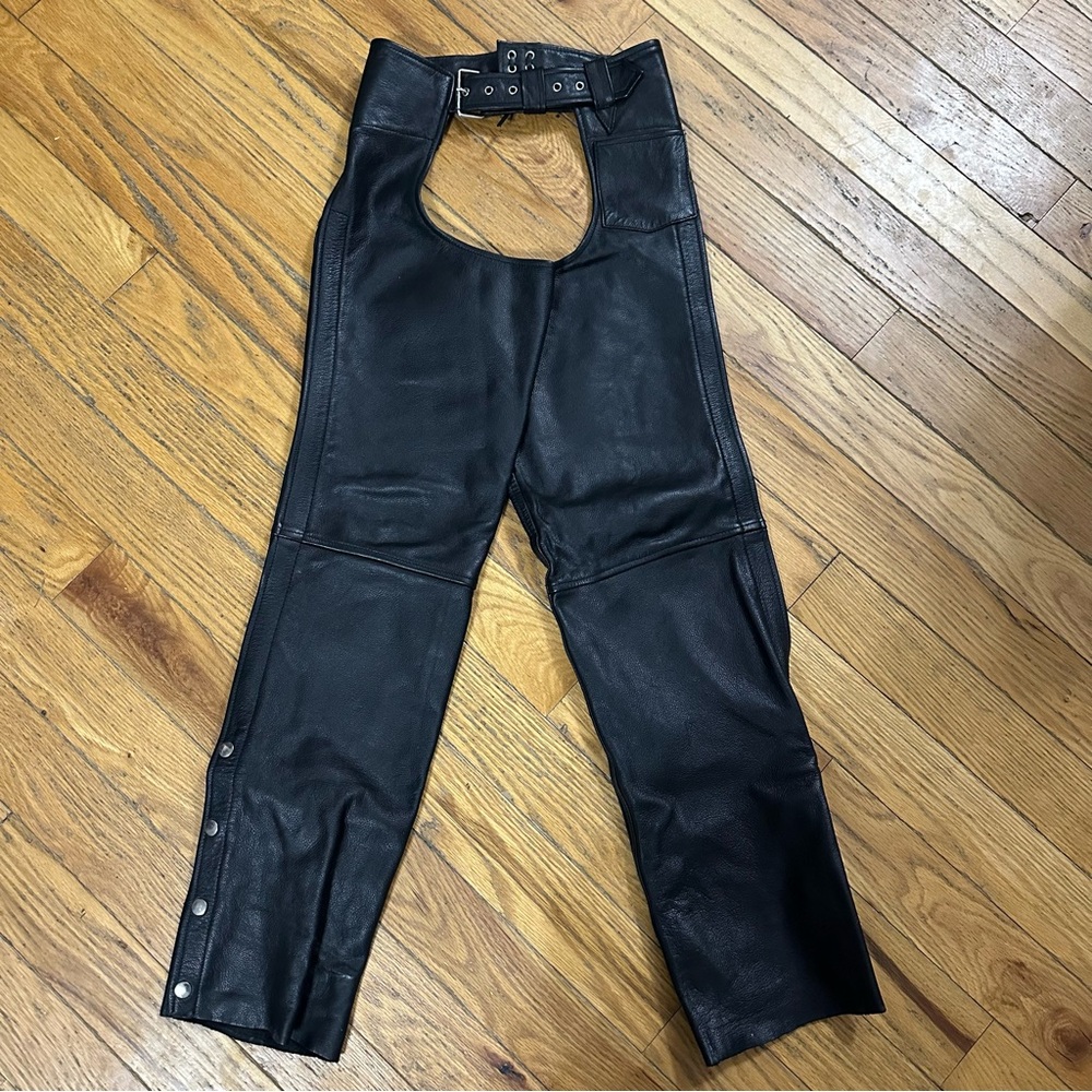 Wilson’s Leather Black Leather Motorcycle Riding Chaps Size S